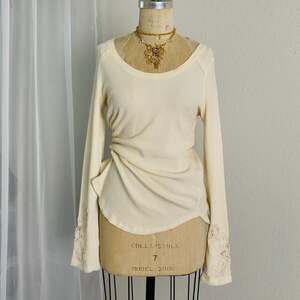 Free People Heart On Your Sleeve Ivory Embellished Cuff Thermal Top